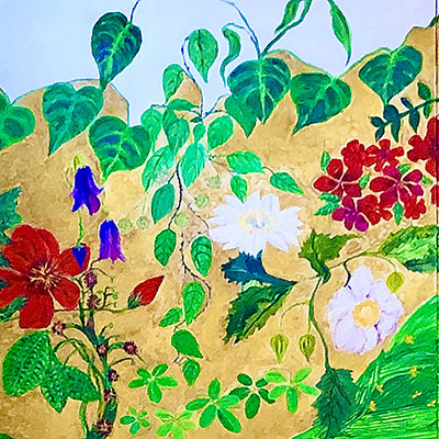 Garden with 400 year old cactus flower 